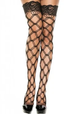 Bas Autofixants Filet Fils Noirs Losange