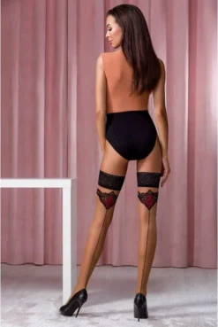 Bas AutoFixants Jarretière Ultra Chic Beige Et Bordeaux