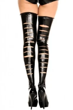 Bas Fetish Wetlook Noir Effet Déchiré