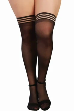 Bas Fins Grande Taille Nylon Jarretières Elastiques Rayées -L’Éveil Sensuel Soldes bas fins grande taille nylon jarretieres elastiques rayees 2