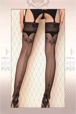 Bas Noir Couture Motifs Argent Auto Fixant -L’Éveil Sensuel Soldes bas noir couture motifs argent auto fixant 2