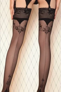 Bas Noir Couture Motifs Argent Auto Fixant