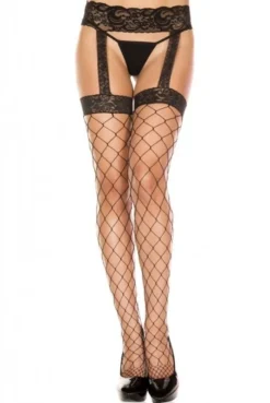 Bas Noir Filet Porte-Jarretelles Dentelle