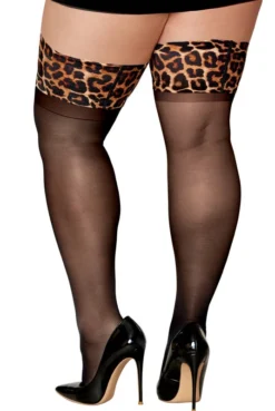 Bas Noir Grande Taille Jarretières Léopard -L’Éveil Sensuel Soldes bas noir grande taille jarretieres leopard 3