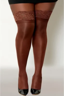 Bas Nylon Autofixant Couleur Café Grande Taille