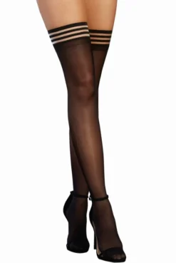 Bas Nylon Fin Jarretières Élastiques Rayées