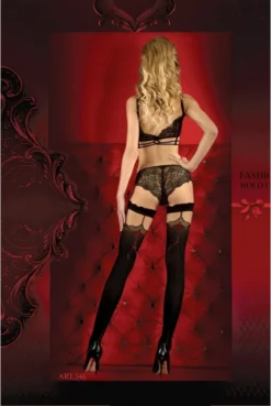 Bas Opaque Noir Lacé Rouge Auto Fixant -L’Éveil Sensuel Soldes bas opaque noir lace rouge auto fixant 3