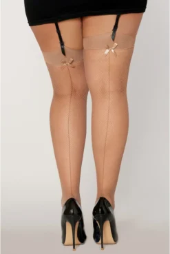 Bas Résille Couture Liseret Nœud Chair Grande Taille