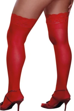 Bas Rouges Grande Taille Autofixants Jarretières Dentelle