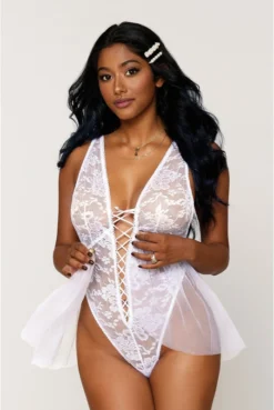 Body Dentelle Blanc Jupette Tulle Amovible