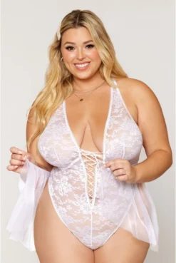Body Dentelle Blanc Jupette Tulle Amovible Grande Taille