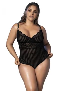 Body Dentelle Noire Rayé Dentelle Et Fine Résille -L’Éveil Sensuel Soldes body dentelle noire raye dentelle et fine resille 2
