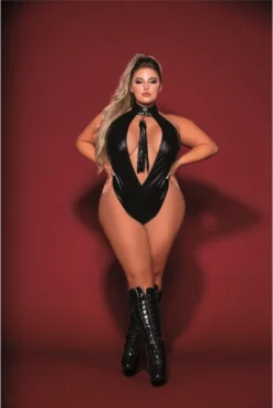 Body Fetish Grande Taille Simili Cuir Extensible Col Clouté Et Fouet -L’Éveil Sensuel Soldes body fetish grande taille simili cuir extensible col cloute et fouet 3