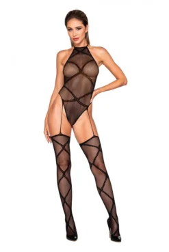 Body Résille Jarretières Bas Intégrés -L’Éveil Sensuel Soldes body resille jarretieres bas integres 3