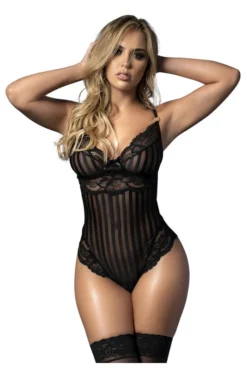 Body Sexy Chic Dentelle Noir Rayé Fine Résille -L’Éveil Sensuel Soldes body sexy chic dentelle noir raye fine resille 2
