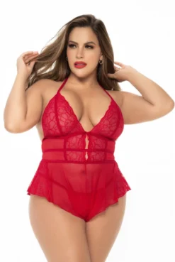 Body Shorty Grande Taille Ample Rouge Effet Babydoll Et String Assorti -L’Éveil Sensuel Soldes body shorty grande taille ample rouge effet babydoll et string assorti 2