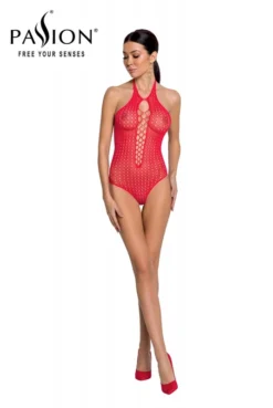 Body String Résille Décolleté Blanc Rouge