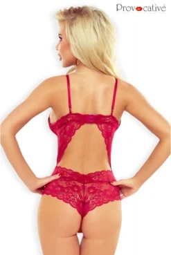 Body Tanga Dentelle Rouge Dos Ouvert