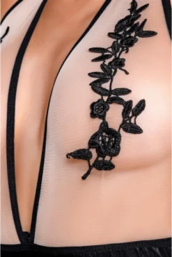 Body Wetlook Noir Et Transparence Brodée Noir -L’Éveil Sensuel Soldes body wetlook noir et transparence brodee noir 2