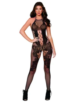 Bodystocking Combi Manches Longues Effet Body Et Bas Noir -L’Éveil Sensuel Soldes bodystocking combi manches longues effet body et bas noir 2