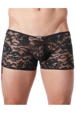 Boxer Homme Fine Dentelle Transparente Noir