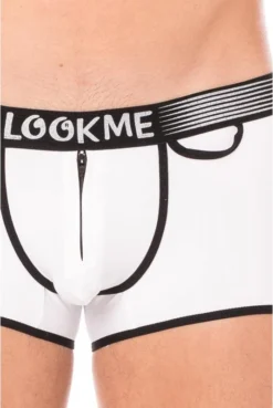 Boxer Mini-Pants Blanc Echancré Zip -L’Éveil Sensuel Soldes boxer mini pants blanc echancre zip 2
