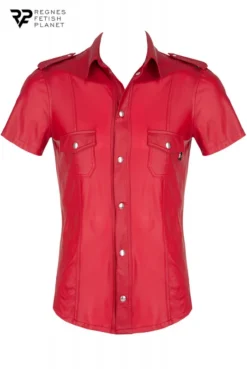 Chemise Fetish Homme Manches Courtes Wetlook Rouge Carlo -L’Éveil Sensuel Soldes chemise fetish homme manches courtes wetlook rouge carlo 2