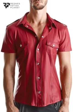 Chemise Fetish Homme Manches Courtes Wetlook Rouge Carlo
