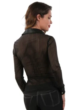 Chemisier Transparent Rayé Noir -L’Éveil Sensuel Soldes chemisier transparent raye noir 2