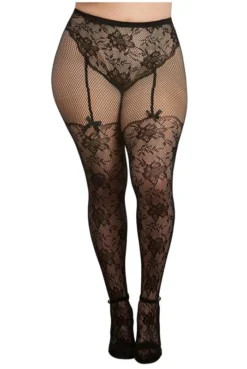 Collant Grande Taille Dentelle Et Résille Culotte Taille Haute -L’Éveil Sensuel Soldes collant grande taille dentelle et resille culotte taille haute 2