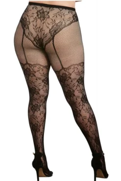 Collant Grande Taille Dentelle Et Résille Culotte Taille Haute -L’Éveil Sensuel Soldes collant grande taille dentelle et resille culotte taille haute 3