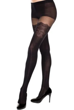 Collant Noir Effet Bas à Lignes Verticales