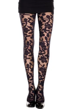 Collant Noir Imprimé Floral