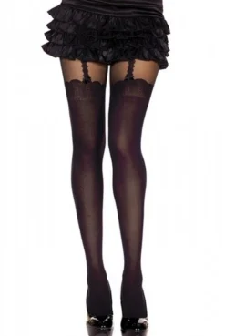 Collant Nylon Fantaisie Opaque Noir Style Bas Jarreteles