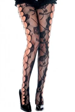 Collant Résille Noir Ajouré Filet Et Fleurs