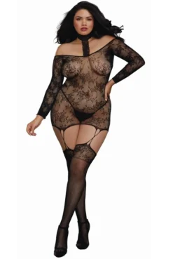 Combi Bodystocking 2 En 1 Grande Taille Résille Guêpière Réversible Tour De Cou -L’Éveil Sensuel Soldes combi bodystocking 2 en 1 grande taille resille guepiere reversible tour de cou 2