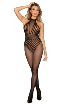 Combi BodyStocking Ouverte Résille Rayée Noire -L’Éveil Sensuel Soldes combi bodystocking ouverte resille rayee noire 4