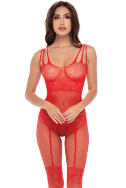 Combi Bodystocking Rouge Ouvert Entrejambe