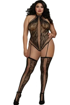 Combi Grande Taille Body String Dentelle Jarretelles Bas -L’Éveil Sensuel Soldes combi grande taille body string dentelle jarretelles bas 4