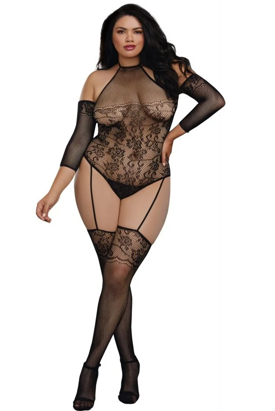 Combinaison Bodystocking Grande Taille Résille Effet Bas Jarretelles 2 Combinaison Bodystocking Grande Taille Résille Effet Bas Jarretelles – Image 2