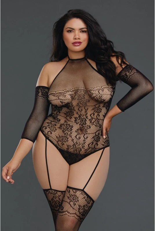 Combinaison Bodystocking Grande Taille Résille Effet Bas Jarretelles 1 Combinaison Bodystocking Grande Taille Résille Effet Bas Jarretelles