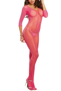 Combinaison Bodystocking Ouvertes Rose Fluo Résille -L’Éveil Sensuel Soldes combinaison bodystocking ouvertes rose fluo resille 2