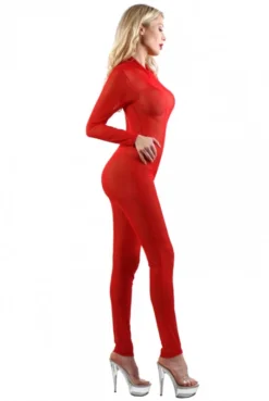 Combinaison Micro Résille Transparente à Zip Rouge -L’Éveil Sensuel Soldes combinaison micro resille transparente a zip rouge 2