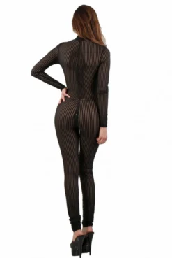 Combinaison Micro Résille Transparente Rayée à Zip Noire -L’Éveil Sensuel Soldes combinaison micro resille transparente rayee a zip noire 2