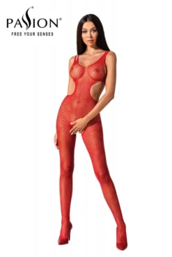 Combinaison Résille Ouverte Dos Effet 2 Pièces Rouge