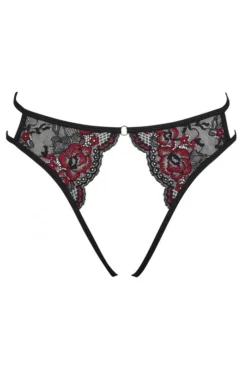 Culotte Ouverte Fine Dentelle Florale Rouge Et Noire -L’Éveil Sensuel Soldes culotte ouverte fine dentelle florale rouge et noire 2