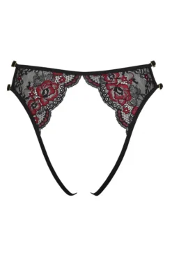Culotte Ouverte Fine Dentelle Florale Rouge Et Noire -L’Éveil Sensuel Soldes culotte ouverte fine dentelle florale rouge et noire 3