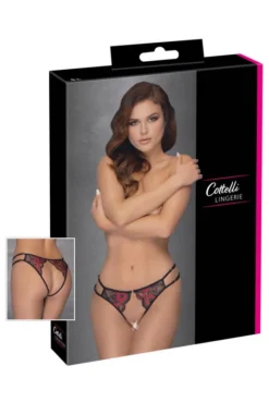 Culotte Ouverte Fine Dentelle Florale Rouge Et Noire -L’Éveil Sensuel Soldes culotte ouverte fine dentelle florale rouge et noire 4