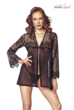 Déshabillé Court Nuisette BabyDoll Dentelle Noire