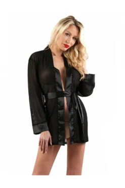 Déshabillé Effet Pailleté Et Satin Noir -L’Éveil Sensuel Soldes deshabille effet paillete et satin noir 2